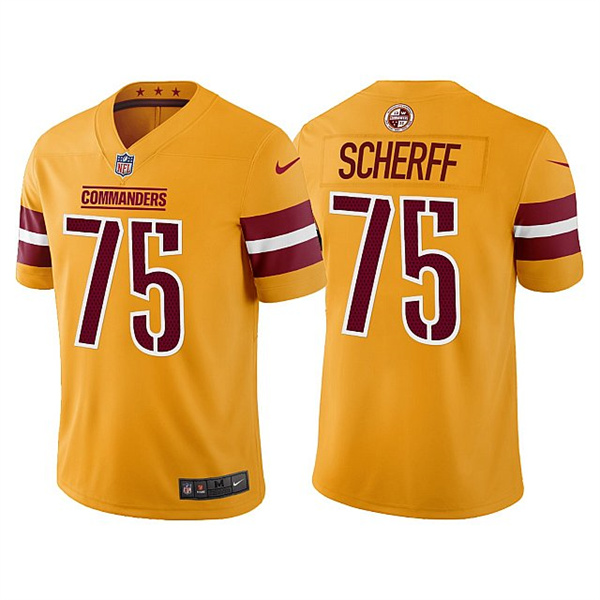 Men's Washington Commanders #75 Brandon Scherff Gold Vapor Untouchable Stitched Football Jersey - Click Image to Close